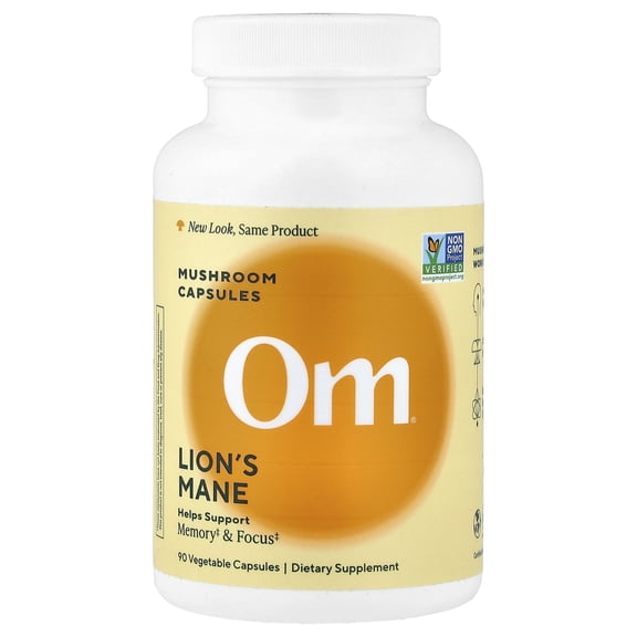 Om Mushrooms - Lion's Mane Mushroom Superfood Capsules, Supplements for Memory, Focus, Brain Support, 90ct