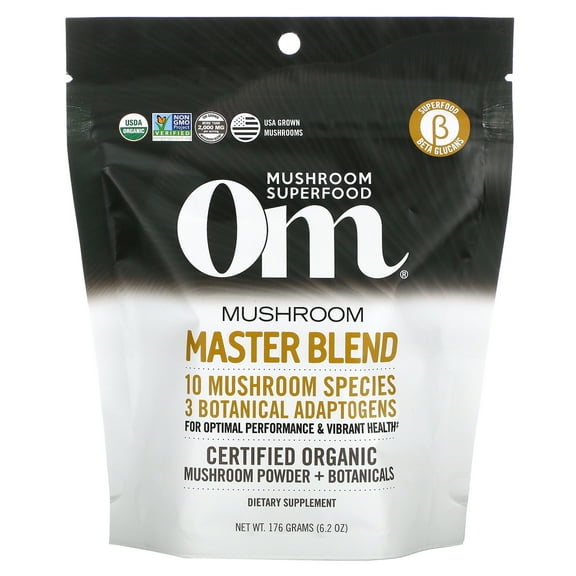 Om Mushrooms Master Blend, Certified Organic Mushroom Powder + Botanicals, 6.34 oz (180 g)