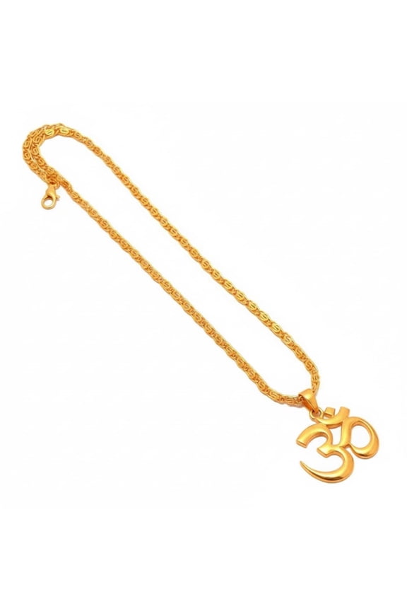 Om Pendant Gold Color Rope Chain Necklace Hindu Om Symbol Pendant Spiritual Om Necklace Religious Om Locket Necklace for Men Women