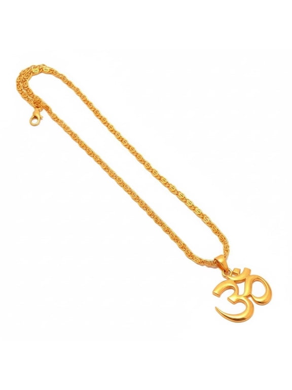 Om Pendant Gold Color Rope Chain Necklace Hindu Om Symbol Pendant Spiritual Om Necklace Religious Om Locket Necklace for Men Women