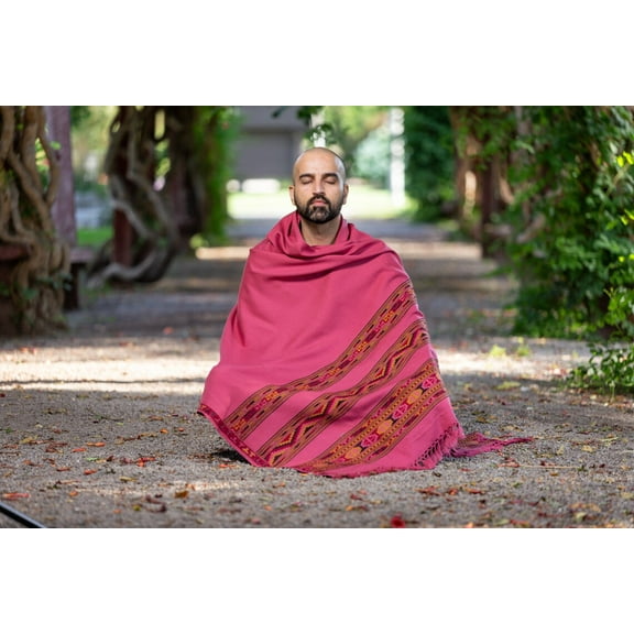 Om Shanit Crafts Meditation Shawl, Meditation Blanket, Prayer Shawl for Men Women (Pink)