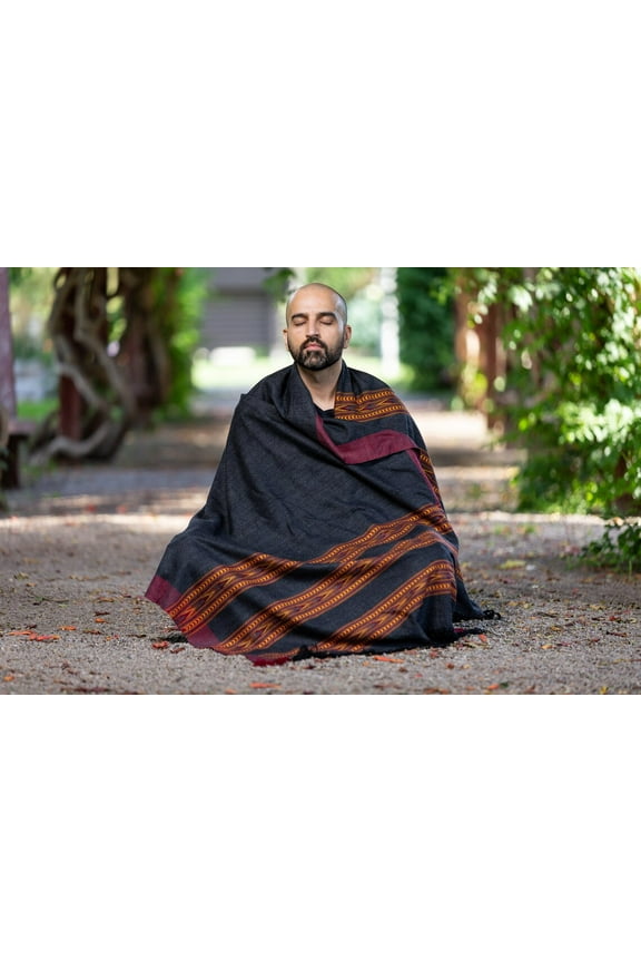 Meditation Shawl or Blanket, Wool Shawl/Wrap, Oversize Scarf/Stole, Unisex, Large.  Dark Grey
