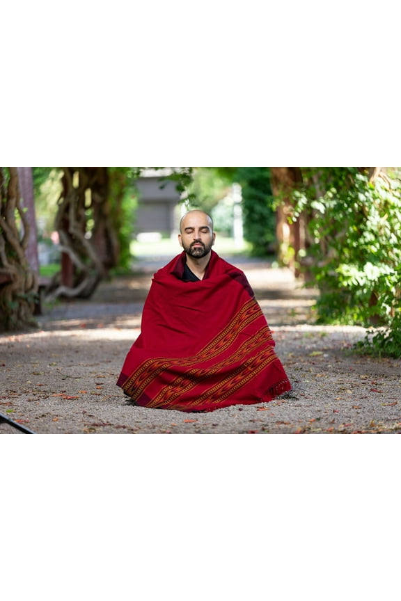 Meditation or Prayer Shawl or Plain Blanket, Wool Shawl/Wrap, Oversize Scarf. Unisex. Red