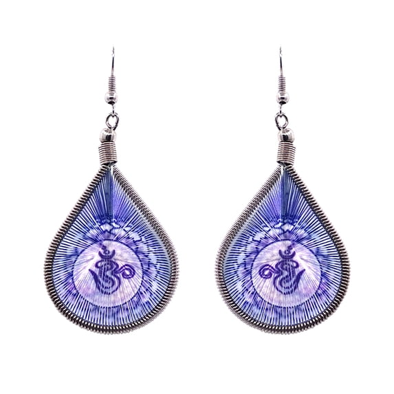 Om Sign Graphic Silk Thread Teardrop Dangle Earrings - Womens Fashion Handmade Jewelry Spiritual Accessories