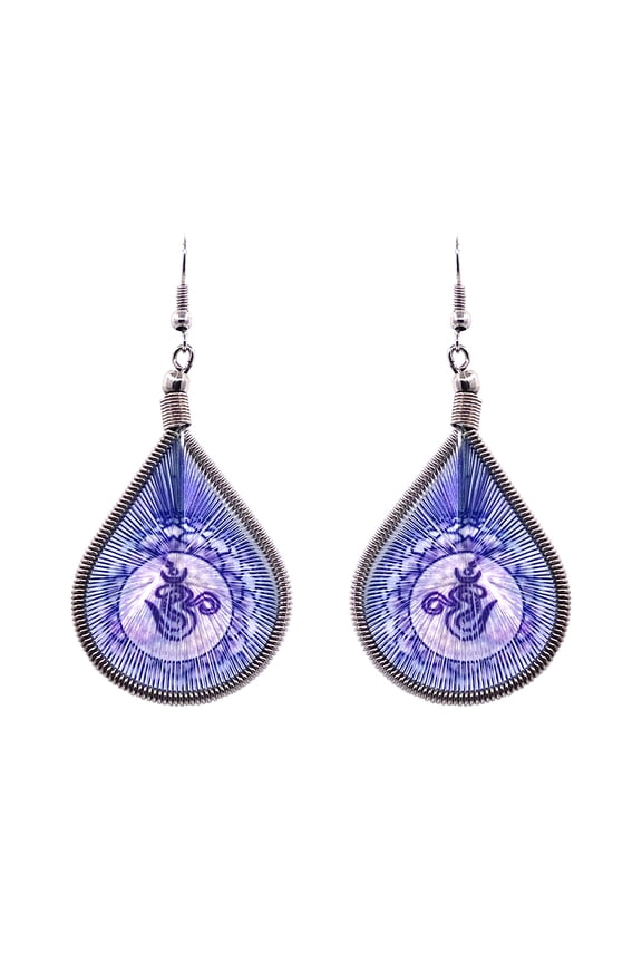 Om Sign Graphic Silk Thread Teardrop Dangle Earrings - Womens Fashion Handmade Jewelry Spiritual Accessories