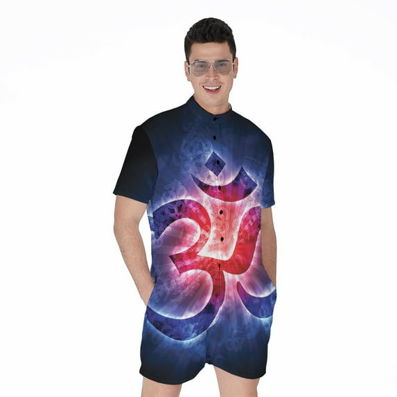 Om Sign Short Sleeve Men'S Rompers Casual Summer Jumpsuits Outfit