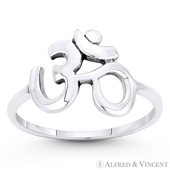 Om Symbol Hindu / Buddhist Charm Right-Hand Ring in Oxidized .925 Sterling Silver