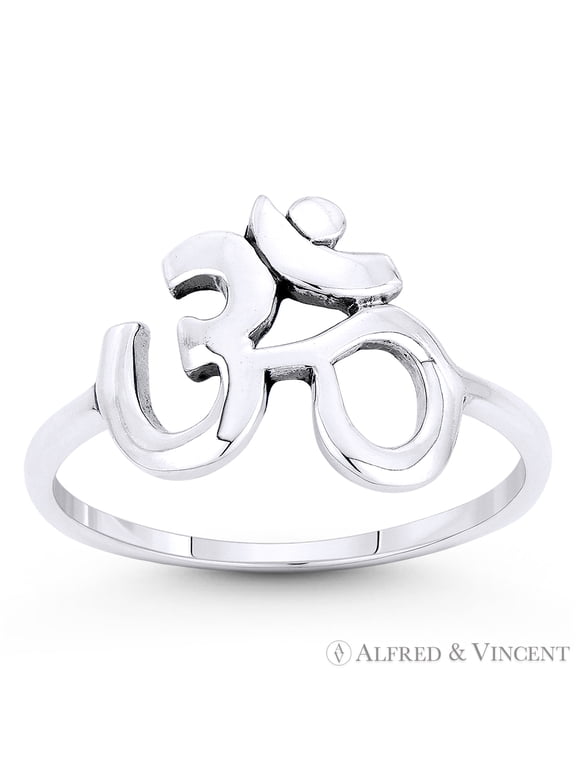 Om Symbol Hindu / Buddhist Charm Right-Hand Ring in Oxidized .925 Sterling Silver
