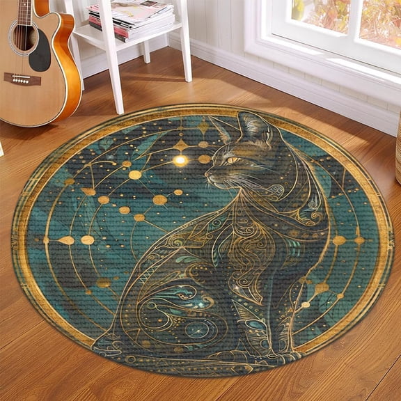 Om Symbol Round Area Rug, sacred mantra circle carpet for meditation nook, bedroom or temple room, soft washable non-slip floor mat, spiritual home décor accent