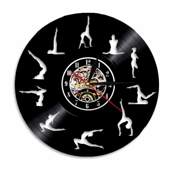 Om Yoga Studio Wall Clock Gymnastics Vinyl Record Wall Clock Zen Meditation Modern Design Decorative Clock Yogi Girl Without LED