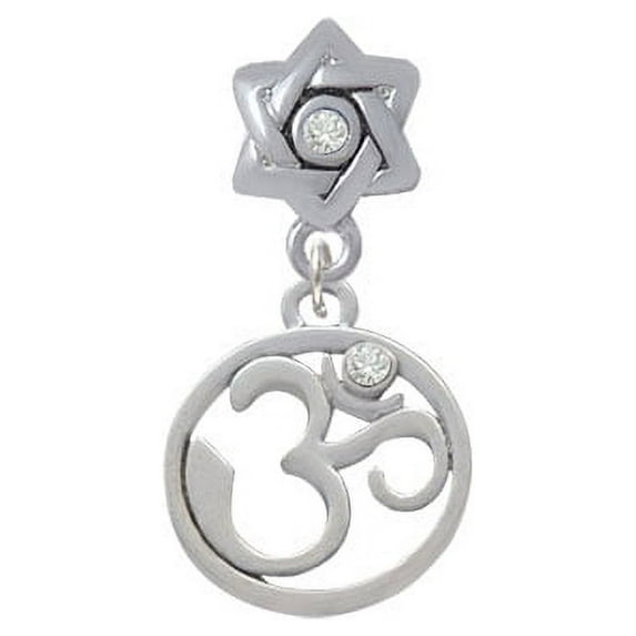 Om in Circle with Clear Crystal - Star of David with Clear Crystal Charm Bead