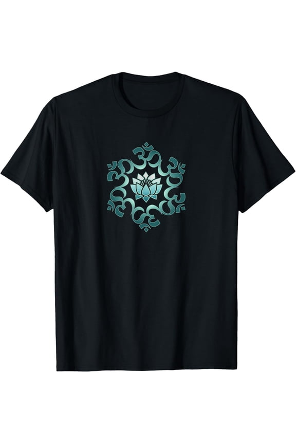 Om, mantra, symbol, mandala, lotus flower, Buddhism, yoga T-ShirtMen's and women's gift, black and white T-shirt, size: Extra large S-4XL