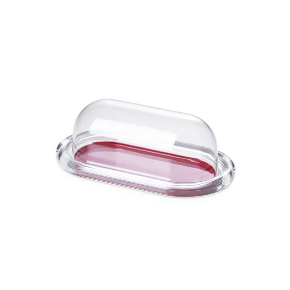 Omada Acrylic Covered Butter Dish: Large Clear and Red Butter Keeper and Cream Cheese Container ? Dishwasher Safe European Butter Dish with Lid ? 3? Wide Butter Holder for Counter