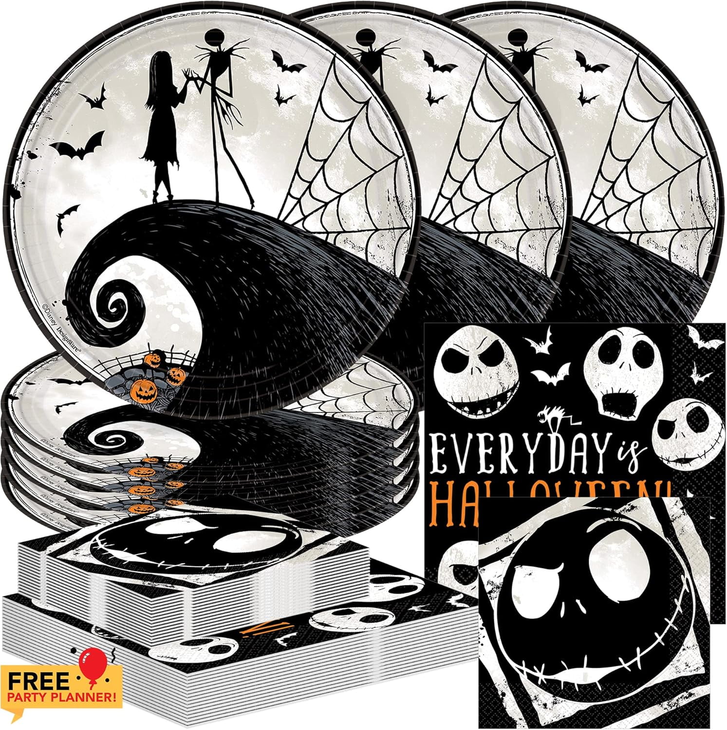 Omagie Nightmare Before Christmas Dinnerware Bundle Set - Dinner Plates 9", Luncheon & Beverage Napkins - Halloween Birthday Party Supplies and Decor Decorations for Kid Parties