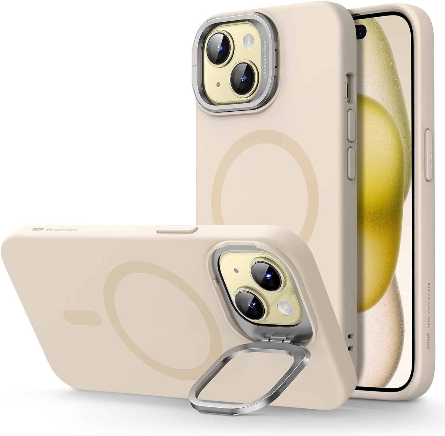 Omagie for iPhone 15 Case, MagSafe Silicone Case with Stand, Military