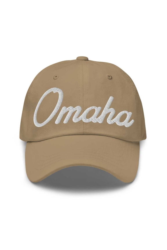 Omaha Baseball Cap Omaha Dad Hat Bold Script Alabama AL Hat Embroidered Souvenir Gift Khaki