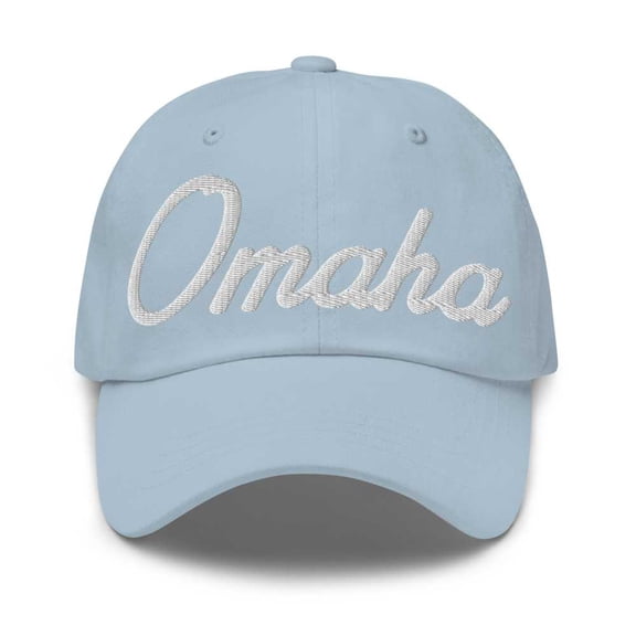Omaha Baseball Cap Omaha Dad Hat Bold Script Alabama AL Hat Embroidered Souvenir Gift Light Blue