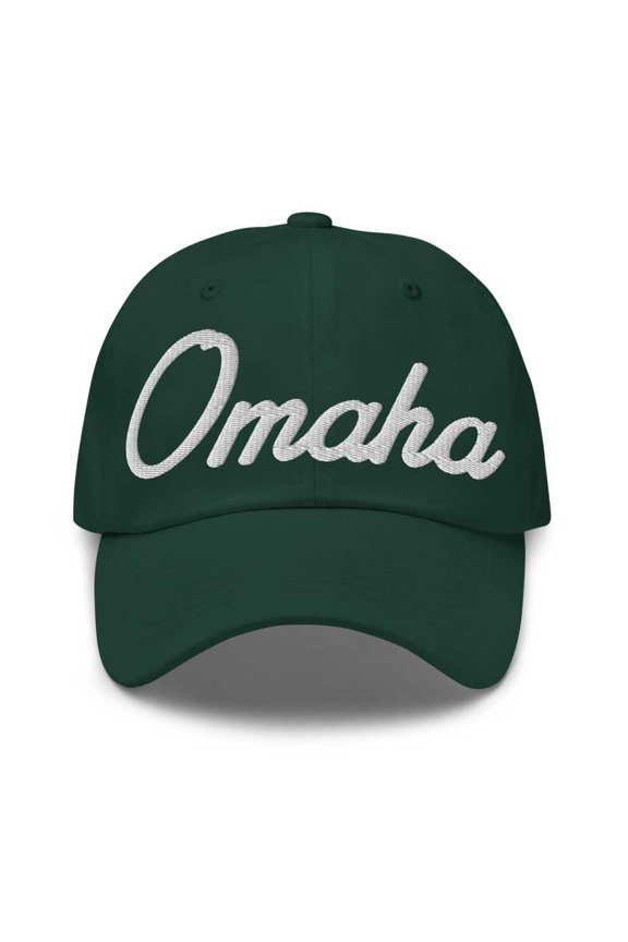 Omaha Baseball Cap Omaha Dad Hat Bold Script Alabama AL Hat Embroidered Souvenir Gift Spruce