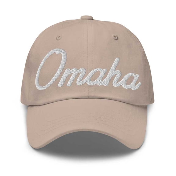 Omaha Baseball Cap Omaha Dad Hat Bold Script Alabama AL Hat Embroidered Souvenir Gift Stone