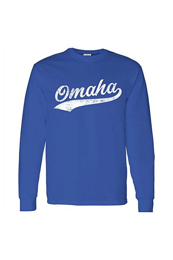 Omaha Baseball Script - Hometown Pride, Pitcher Long Sleeve T Shirt - Medium - Royal