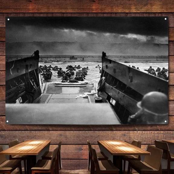 Omaha Beach H-Hour D-Day Flag Banner Wall Chart Canvas Painting WW II Military Historical Posters & Prints Wall Art Decoration Tapestry For Room, Classroom, Home, Bedroom,38X57 inches