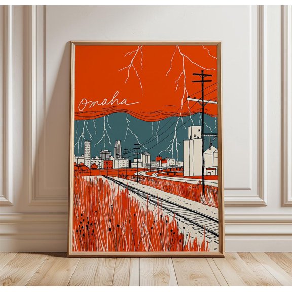 Omaha Landscape Orange Rural Print Paper Wall Art, Unframed Paper Print