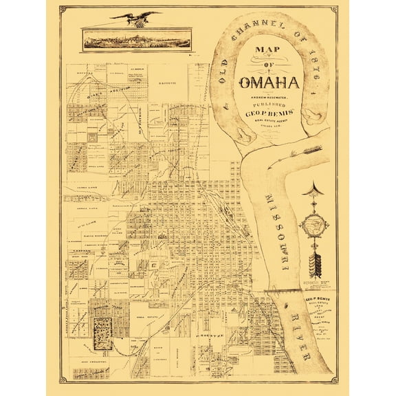 Historic City Map - Omaha Nebraska - Bemis 1876 - 23 x 30 - Vintage Wall Art