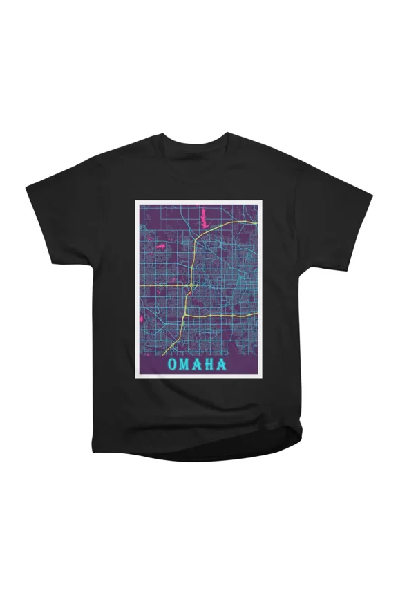 Omaha United States Neon City Map T-Shirt Tee Gift For Him Merch For Her Apparel For Frien