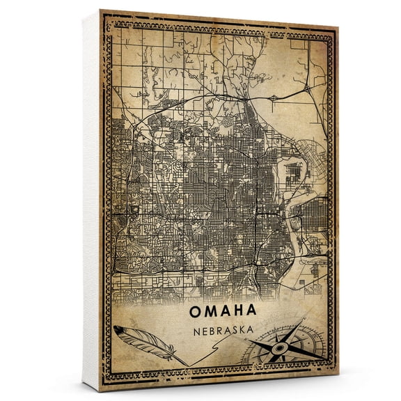 Omaha Vintage Map Prints Canvas, Nebraska Map Art Canvas, Canvas, Omaha Map City style Watercolor art Canvas