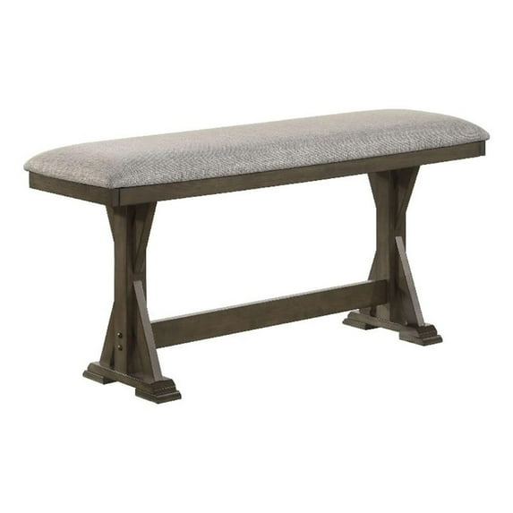 Omal Counter Height Dining Bench-Brown-Khaki Wood-Gray Fabric-48 Inch