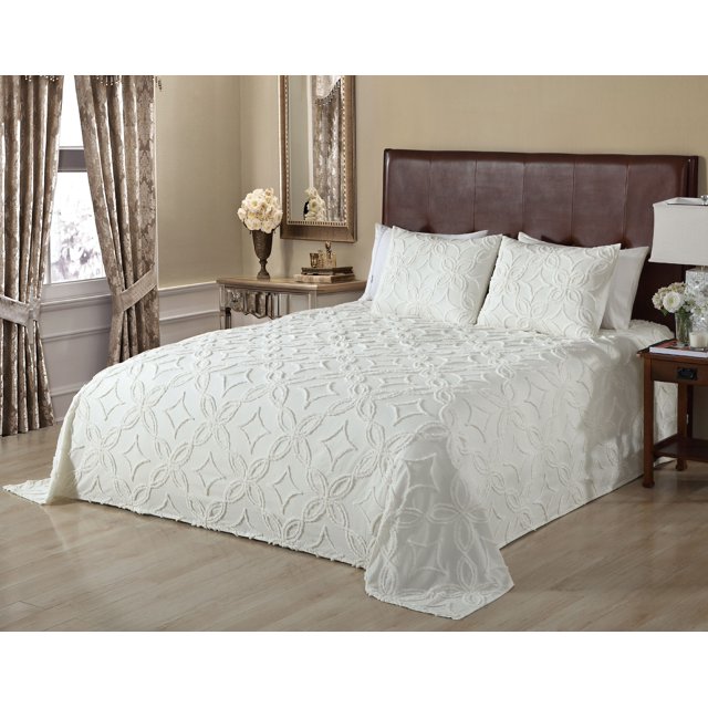 Oman Chenille Bedspread Queen Ivory
