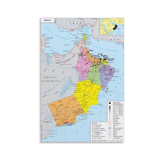 Oman Map Posters Room Aesthetic Poster Print Art Wall Painting Canvas Posters Gifts Modern Bedroom Decor 12x18inch(30x45cm)