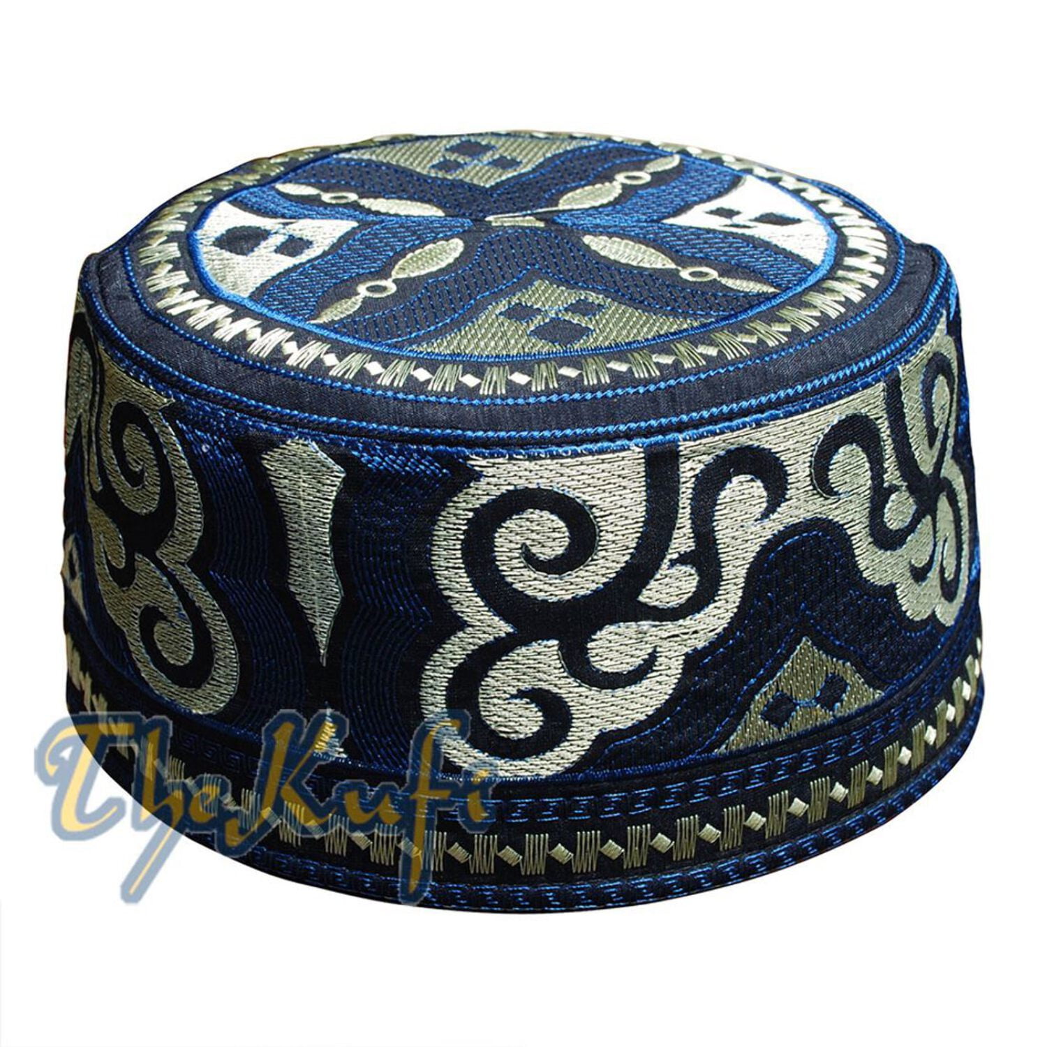 Omani Kufi Hat Black Blue Gold Embroidery