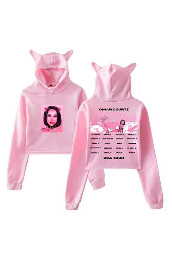 Omar Courtz Primera Musa Tour Hoodie Cat Ears Hooded Sweatshirt Long Sleeve Crop Top Women's Clothes