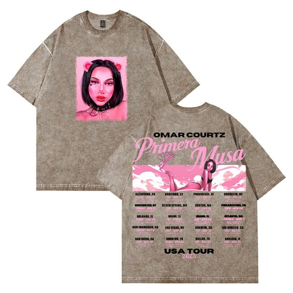 Omar Courtz Primera Musa Tour Washed T-shirt Crewneck Short Sleeve Cotton Tee Men Women Streetwear Tops