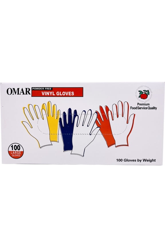 Omar Disposable Powder-Free Vinyl General-Purpose Gloves, Large, Clear, 100 Gloves Per Box