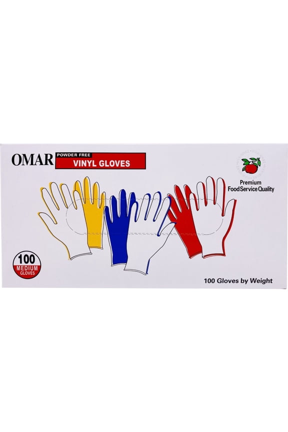 Omar Disposable Powder-Free Vinyl General-Purpose Gloves, Medium, Clear, 100 Gloves Per Box