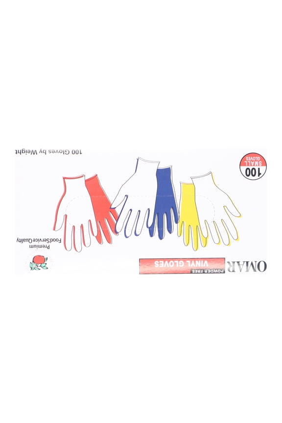 Omar Disposable Powder-Free Vinyl General-Purpose Gloves, Small, Clear, 100 Gloves Per Box