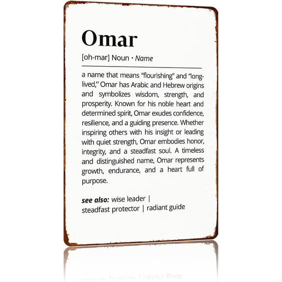 Omar Name Meaning Vintage Metal Wall Art Sign, Funny Retro Poster Decor for Kitchen Bar Garage Man Cave, 8 x 12 Inch