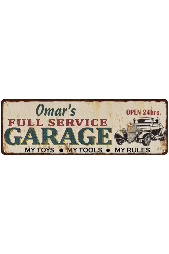 Omar's Full Service Garage Metal Sign 6x18 Rusty Man Cave 206180047363