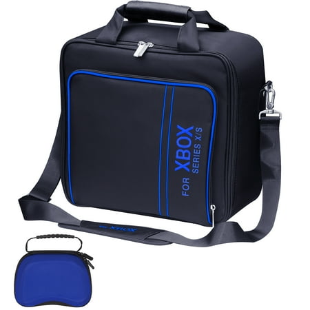 Omarando Carrying Case for Xbox Bag,Compatible with XBOX SERIES X/S, Storage for Games and Accessories,with Gamepad Protection Box (Black-Blue)