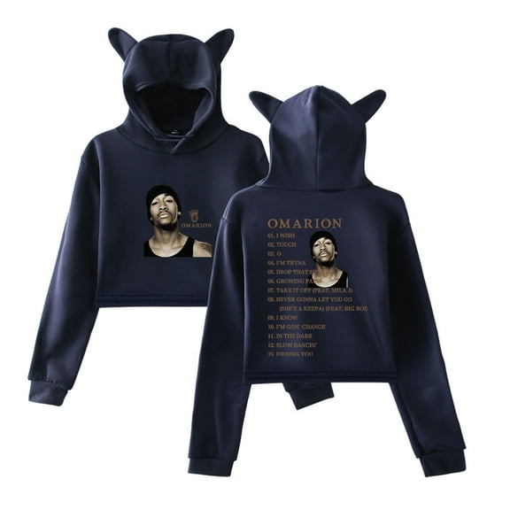 Omarion Cat ear hoodie with popular pattern casual women's short hoodie sportswear