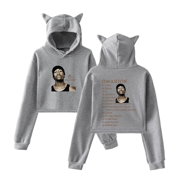 Omarion Cat ear hoodie with popular pattern casual women's short hoodie sportswear