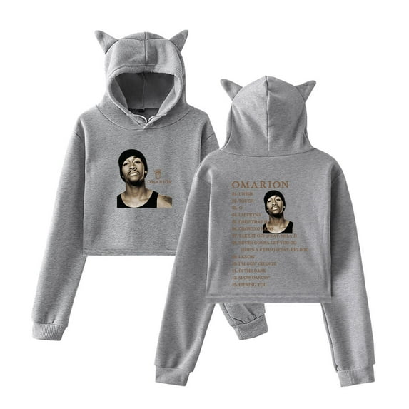 Omarion Cat ear hoodie with popular pattern casual women's short hoodie sportswear