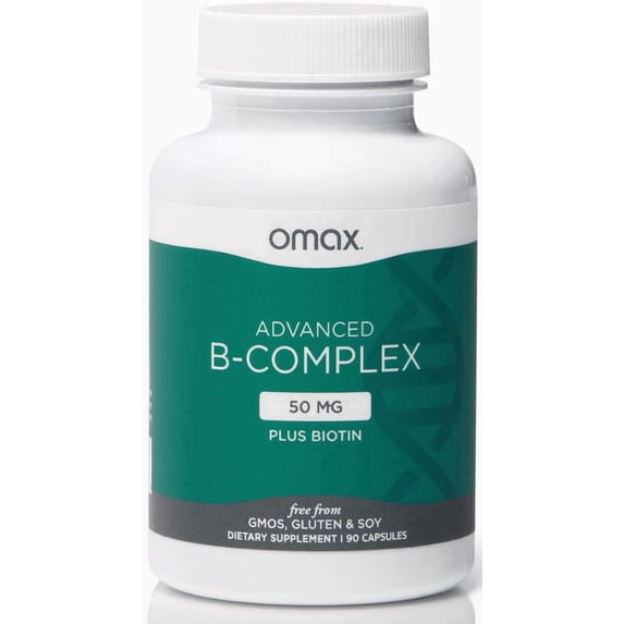 Omax Advanced Vitamin B Complex 50MG, Hair, Skin & Nails Support, Supports Immune Health - 90 Capsules