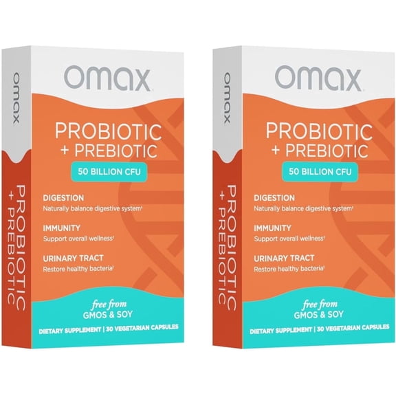 Omax Daily Probiotic & Prebiotic, 50B CFU, Vegan, Dairy-Free, Gluten-Free, 30 capsules (2 Pack)