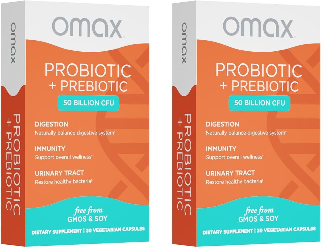Omax Daily Probiotic & Prebiotic, 50B CFU, Vegan, Dairy-Free, Gluten-Free, 30 capsules (2 Pack)