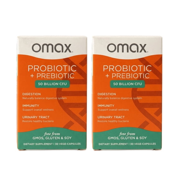 Omax Daily Probiotic & Prebiotic, 50B CFU, Vegan, Dairy-Free, Gluten-Free, 30 capsules (2 Pack)