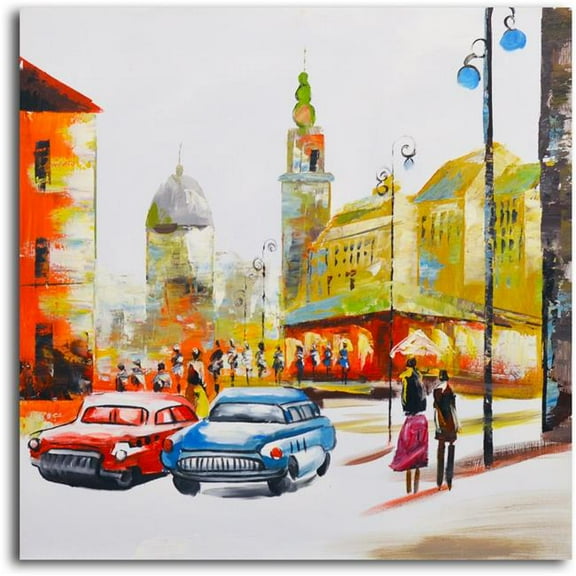 Omax Decor A 3114 Sunday Drive Through Town Original Painting on Canvas