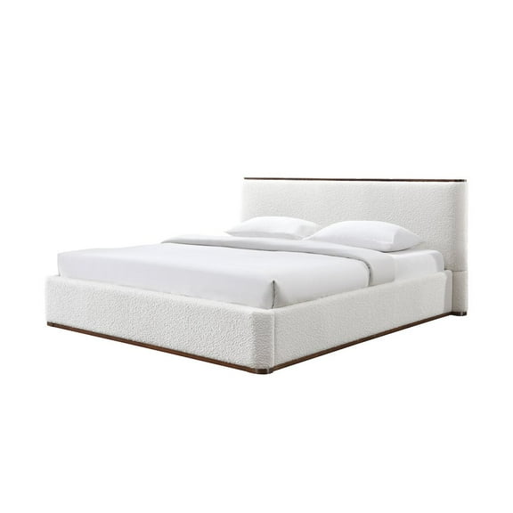 Omax Decor Aspen Upholstered Platform King Bed in White Cream Boucle Fabric